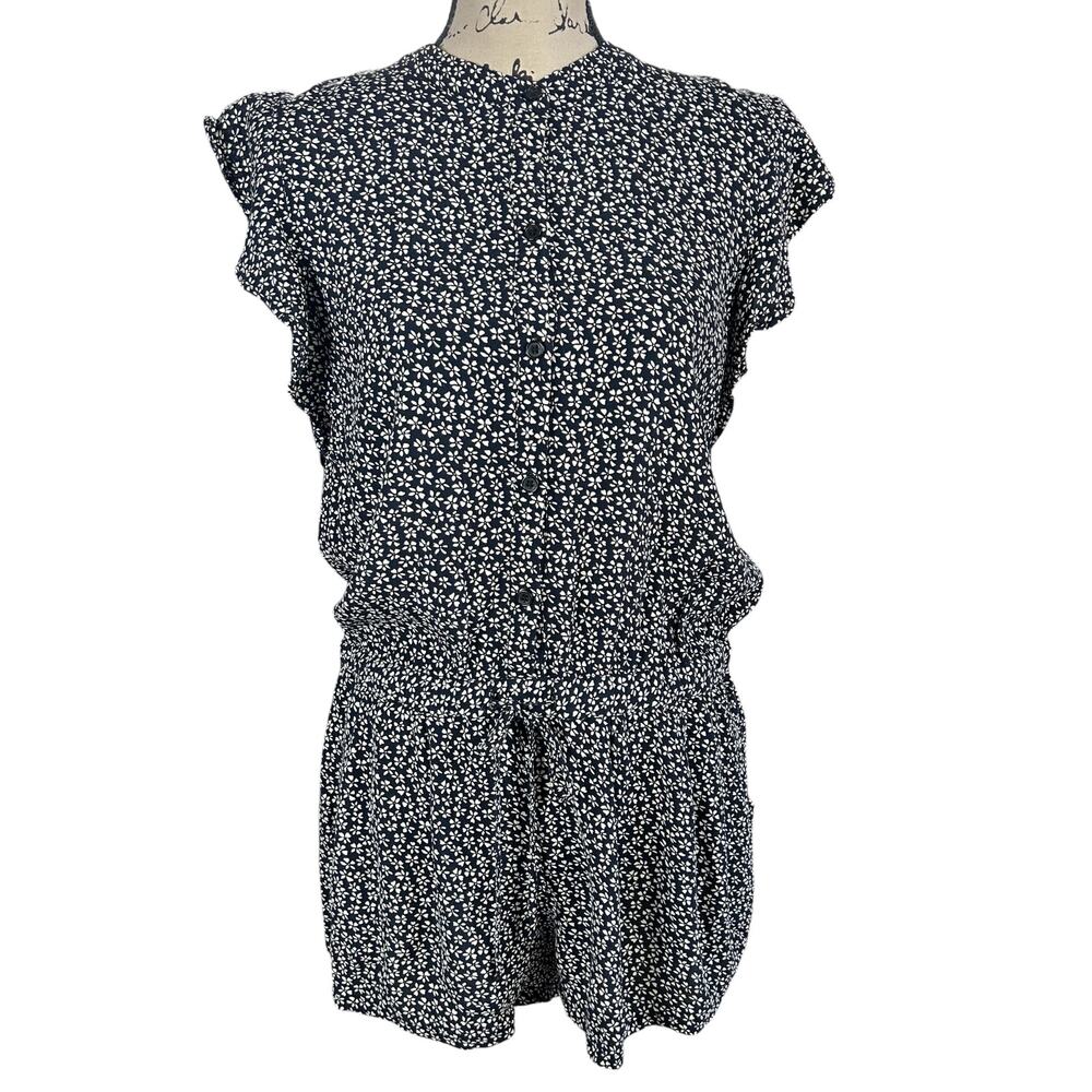 Rails Ellie Petals Romper Women Size Small Black White Floral Buttoned Front